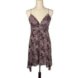 y2k Purple Fairy Grunge Whimsy Floral Silk Babydoll Thin Strap Dress Size Medium